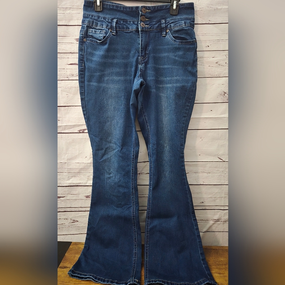 Suzanne Betro Blue Flare Wide Leg Jeans